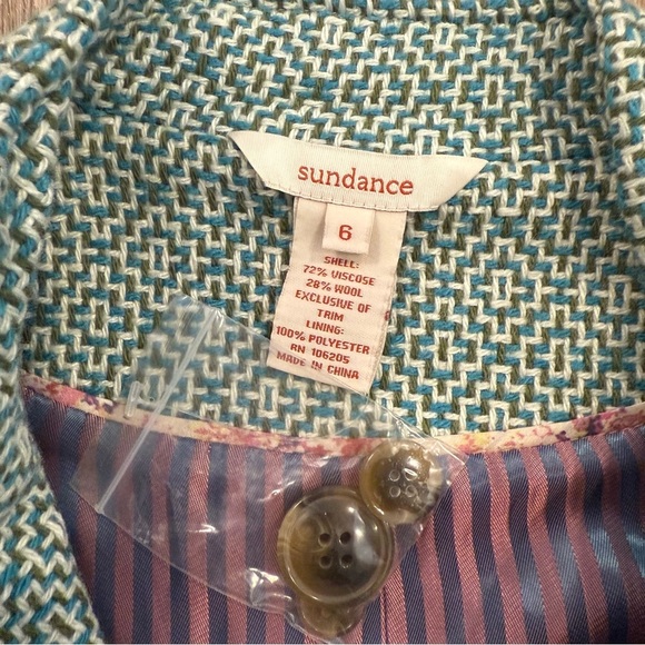 Sundance Tweed Blazer Women’s Sz 6 Green Military Wool Blend Colorful Preppy - Picture 5 of 8